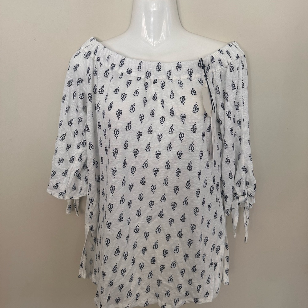 Elegant Off-Shoulder White and Black Blouse